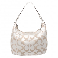 Pre Owned Coach Beige Signature Canvas and Leather Kristin Hobo