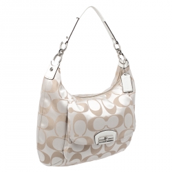 Pre Owned Coach Beige Signature Canvas and Leather Kristin Hobo