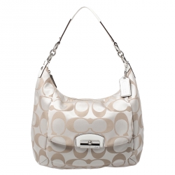 Pre Owned Coach Beige Signature Canvas and Leather Kristin Hobo