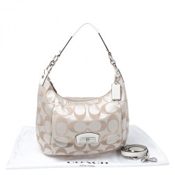 Pre Owned Coach Beige Signature Canvas and Leather Kristin Hobo