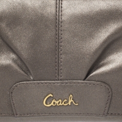 Coach Metallic Pale Green Leather Ashley Flap Wristlet Clutch