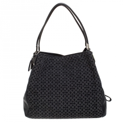 Coach Black OP Art Fabric and Leather Madisson Needlepoint Hobo