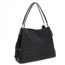 Coach Black OP Art Fabric and Leather Madisson Needlepoint Hobo