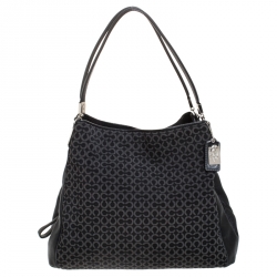 Coach Black OP Art Fabric and Leather Madisson Needlepoint Hobo