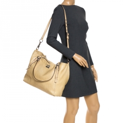 Coach Light Yellow Crocodile Effect Leather Buckle Shopper Tote