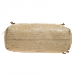 Coach Light Yellow Crocodile Effect Leather Buckle Shopper Tote