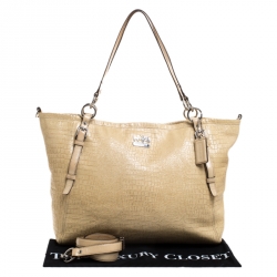 Coach Light Yellow Crocodile Effect Leather Buckle Shopper Tote