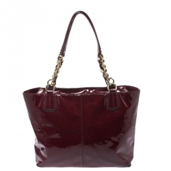 Pre Owned Coach Burgundy Patent Leather Madison Zip Tote