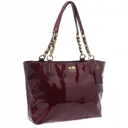Pre Owned Coach Burgundy Patent Leather Madison Zip Tote