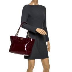Pre Owned Coach Burgundy Patent Leather Madison Zip Tote