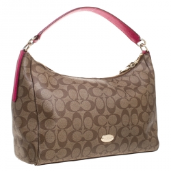 Coach Dark Beige/Magenta Signature Coated Canvas Zip Hobo