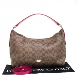 Coach Dark Beige/Magenta Signature Coated Canvas Zip Hobo