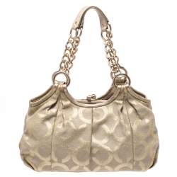 Coach Metallic Gold Signature Canvas Parker Linen Lurex Satchel