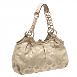 Coach Metallic Gold Signature Canvas Parker Linen Lurex Satchel