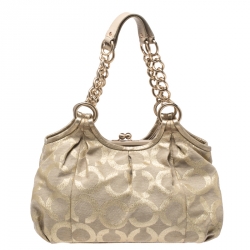 Coach Metallic Gold Signature Canvas Parker Linen Lurex Satchel