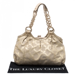 Coach Metallic Gold Signature Canvas Parker Linen Lurex Satchel