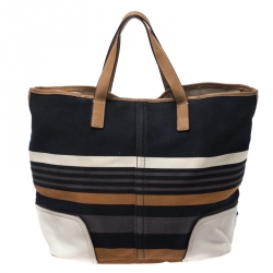 Pre Owned Coach Multicolor Striped Canvas Hadley Holiday Tote