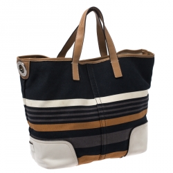 Pre Owned Coach Multicolor Striped Canvas Hadley Holiday Tote