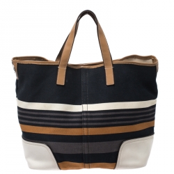 Pre Owned Coach Multicolor Striped Canvas Hadley Holiday Tote
