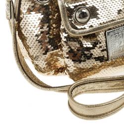 Pre Owned Coach Gold Poppy Sequins Groovy Crossbody