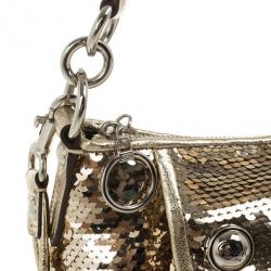 Pre Owned Coach Gold Poppy Sequins Groovy Crossbody