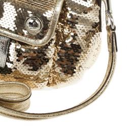Pre Owned Coach Gold Poppy Sequins Groovy Crossbody