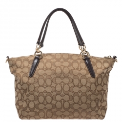 Pre Owned Coach Beige/Brown Canvas and Leather Kelsey Satchel