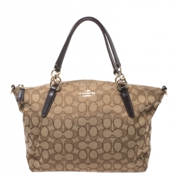 Pre Owned Coach Beige/Brown Canvas and Leather Kelsey Satchel