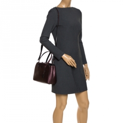 Pre Owned Coach Metallic Burgundy Leather Stanton 26 Carryall Tote