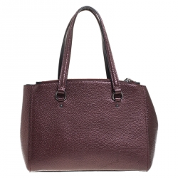 Pre Owned Coach Metallic Burgundy Leather Stanton 26 Carryall Tote