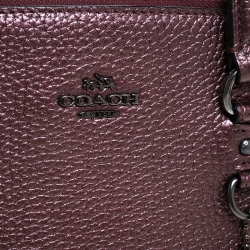 Pre Owned Coach Metallic Burgundy Leather Stanton 26 Carryall Tote