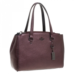 Pre Owned Coach Metallic Burgundy Leather Stanton 26 Carryall Tote