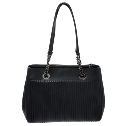 Pre Owned Coach Black Leather Turnlock Tote