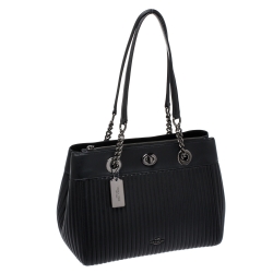 Pre Owned Coach Black Leather Turnlock Tote