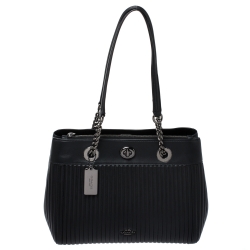 Pre Owned Coach Black Leather Turnlock Tote