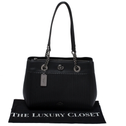 Pre Owned Coach Black Leather Turnlock Tote