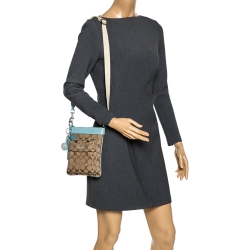 Pre Owned Coach Beige/Sky Blue Canvas and Leather Crossbody Bag