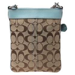 Pre Owned Coach Beige/Sky Blue Canvas and Leather Crossbody Bag