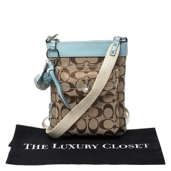 Pre Owned Coach Beige/Sky Blue Canvas and Leather Crossbody Bag