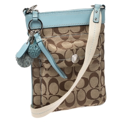 Pre Owned Coach Beige/Sky Blue Canvas and Leather Crossbody Bag