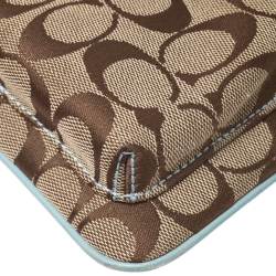 Pre Owned Coach Beige/Sky Blue Canvas and Leather Crossbody Bag
