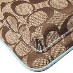 Pre Owned Coach Beige/Sky Blue Canvas and Leather Crossbody Bag