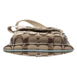 Pre Owned Coach Beige/Sky Blue Canvas and Leather Crossbody Bag