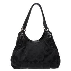 Pre Owned Coach Black Signature Canvas and Leather Mia Shoulder Bag