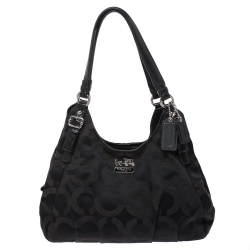 Pre Owned Coach Black Signature Canvas and Leather Mia Shoulder Bag