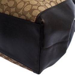 Pre Owned Coach Beige and Brown Signature Canvas and Leather Edie Tote