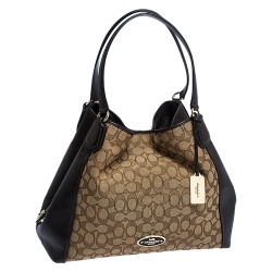 Pre Owned Coach Beige and Brown Signature Canvas and Leather Edie Tote