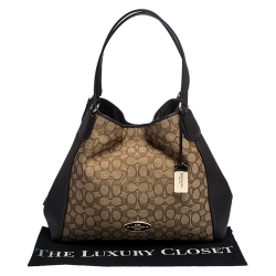 Pre Owned Coach Beige and Brown Signature Canvas and Leather Edie Tote