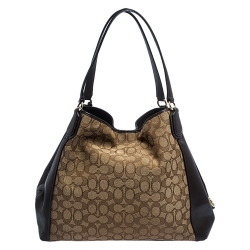 Pre Owned Coach Beige and Brown Signature Canvas and Leather Edie Tote