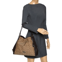 Pre Owned Coach Beige and Brown Signature Canvas and Leather Edie Tote